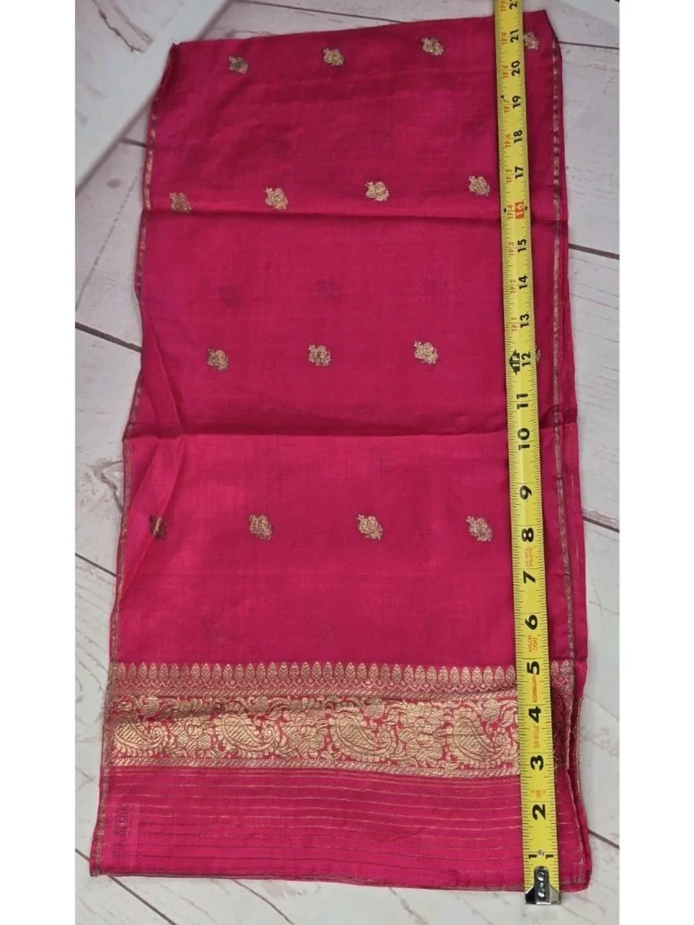 Hand Woven 100% Pure Silk MAGENTA PINK GOLD Made in India Saree Scarf @ 43
